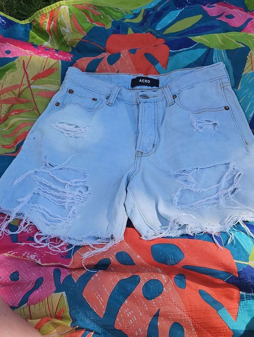 AERO Light Blue Distressed Denim Jean Shorts